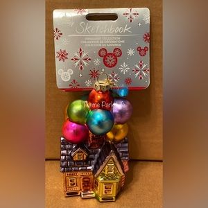 Disney Parks Pixar Up House Balloons Blown Glass Christmas Ornament NEW